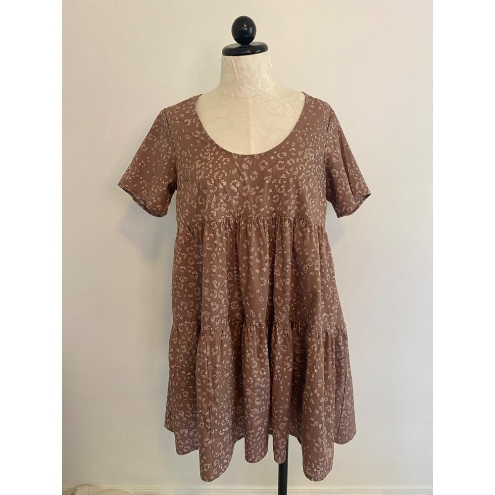 A New Day Women’s Tiered Short-Sleeve Dress Brown Leopard Print Cotton Size S - Picture 3 of 6